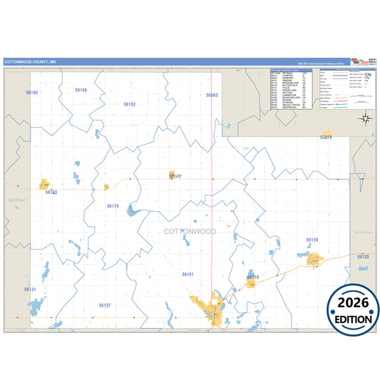 Cottonwood County, MN Business Reference 5 Digit ZIP Code Wall Map