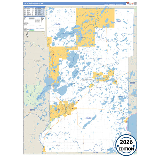 Crow Wing County, MN Business Reference 5 Digit ZIP Code Wall Map