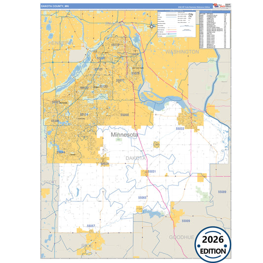 Dakota County, MN Business Reference 5 Digit ZIP Code Wall Map