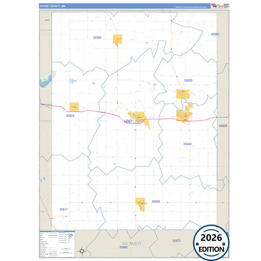 Dodge County, MN Business Reference 5 Digit ZIP Code Wall Map