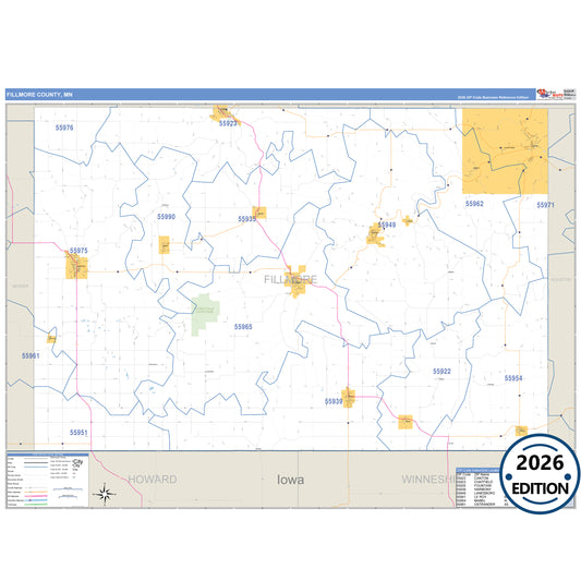Fillmore County, MN Business Reference 5 Digit ZIP Code Wall Map