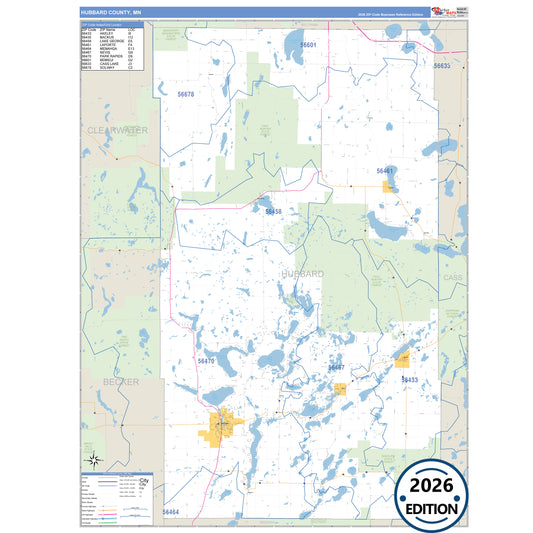 Hubbard County, MN Business Reference 5 Digit ZIP Code Wall Map