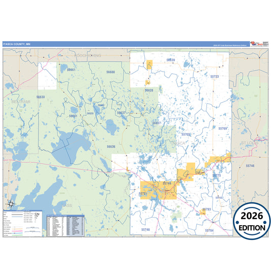 Itasca County, MN Business Reference 5 Digit ZIP Code Wall Map