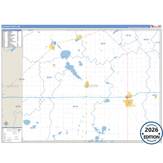 Jackson County, MN Business Reference 5 Digit ZIP Code Wall Map