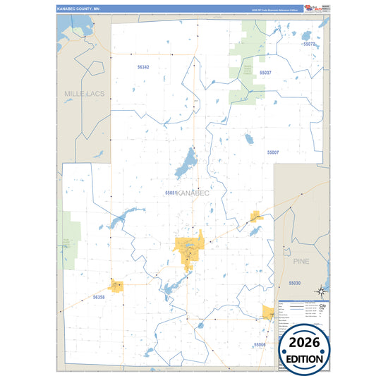 Kanabec County, MN Business Reference 5 Digit ZIP Code Wall Map