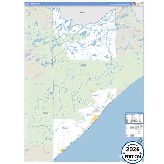 Lake County, MN Business Reference 5 Digit ZIP Code Wall Map