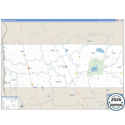 Marshall County, MN Business Reference 5 Digit ZIP Code Wall Map