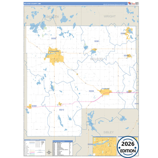 McLeod County, MN Business Reference 5 Digit ZIP Code Wall Map
