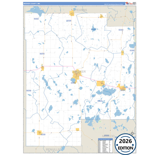 Meeker County, MN Business Reference 5 Digit ZIP Code Wall Map