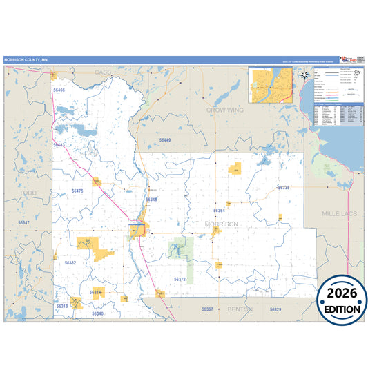 Morrison County, MN Business Reference 5 Digit ZIP Code Wall Map