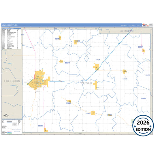 Mower County, MN Business Reference 5 Digit ZIP Code Wall Map