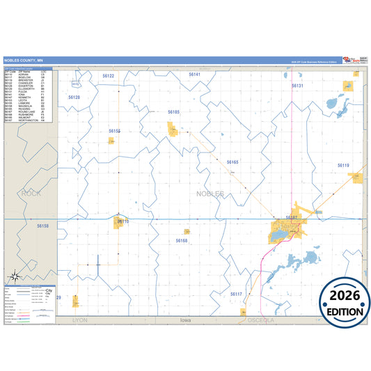 Nobles County, MN Business Reference 5 Digit ZIP Code Wall Map