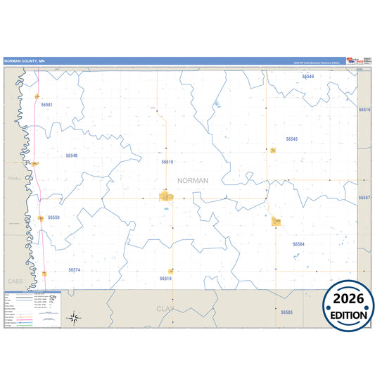 Norman County, MN Business Reference 5 Digit ZIP Code Wall Map