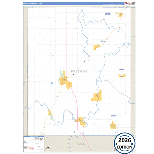 Pipestone County, MN Business Reference 5 Digit ZIP Code Wall Map