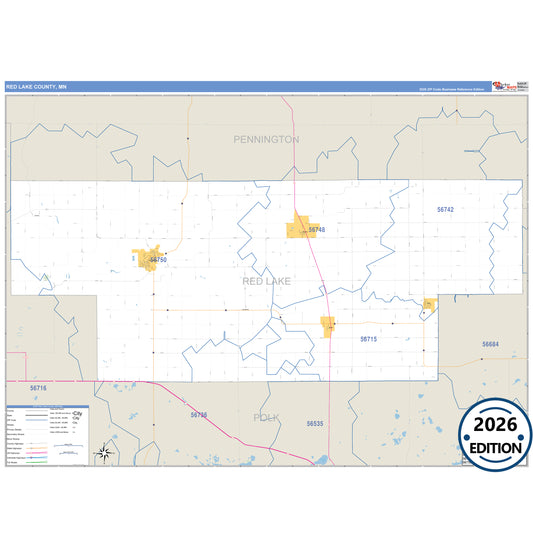 Red Lake County, MN Business Reference 5 Digit ZIP Code Wall Map