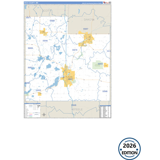 Rice County, MN Business Reference 5 Digit ZIP Code Wall Map