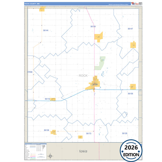 Rock County, MN Business Reference 5 Digit ZIP Code Wall Map