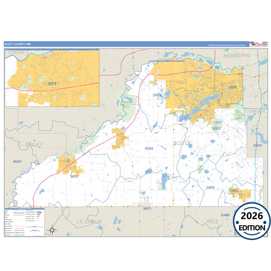 Scott County, MN Business Reference 5 Digit ZIP Code Wall Map