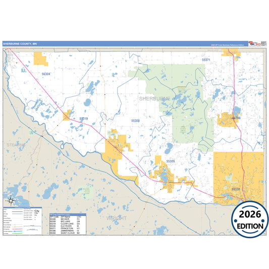 Sherburne County, MN Business Reference 5 Digit ZIP Code Wall Map