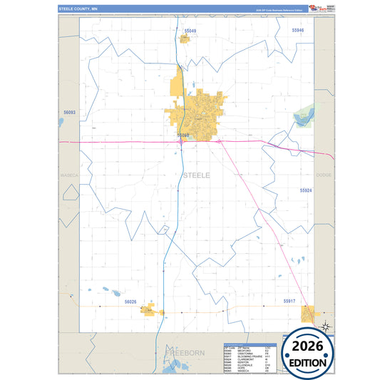 Steele County, MN Business Reference 5 Digit ZIP Code Wall Map