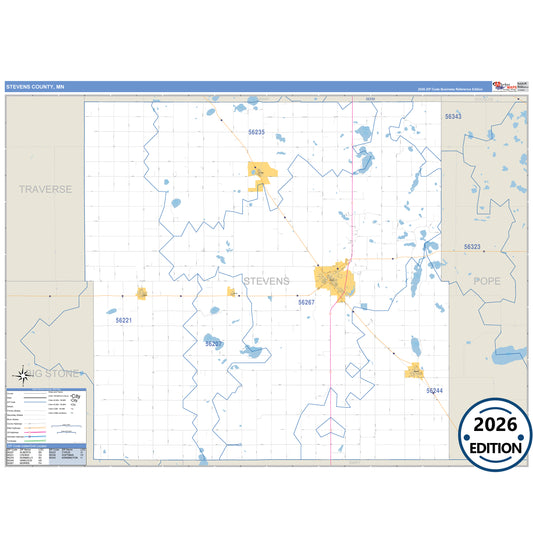 Stevens County, MN Business Reference 5 Digit ZIP Code Wall Map