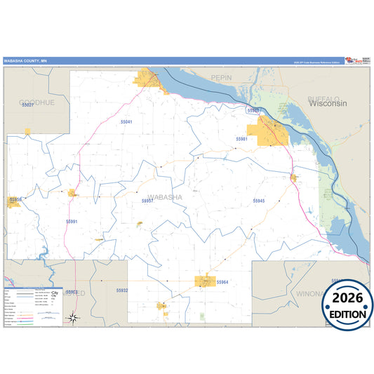 Wabasha County, MN Business Reference 5 Digit ZIP Code Wall Map