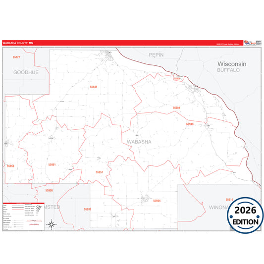 Wabasha County, MN Red Line 5 Digit ZIP Code Wall Map