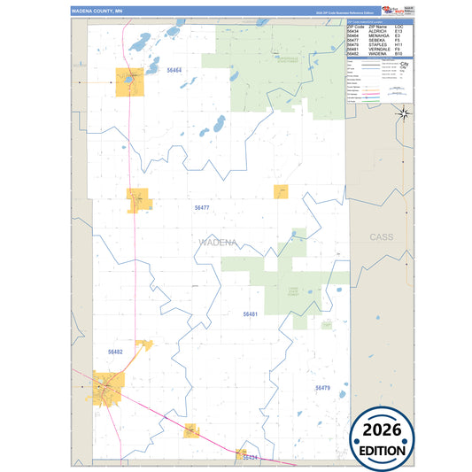 Wadena County, MN Business Reference 5 Digit ZIP Code Wall Map