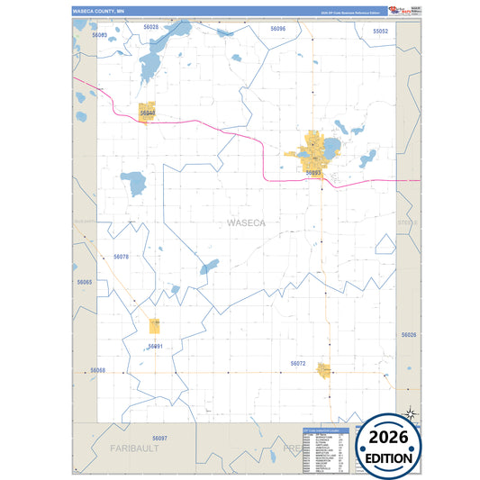 Waseca County, MN Business Reference 5 Digit ZIP Code Wall Map