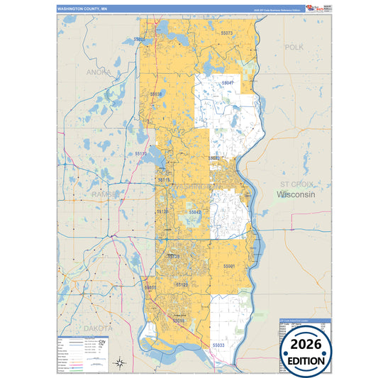 Washington County, MN Business Reference 5 Digit ZIP Code Wall Map