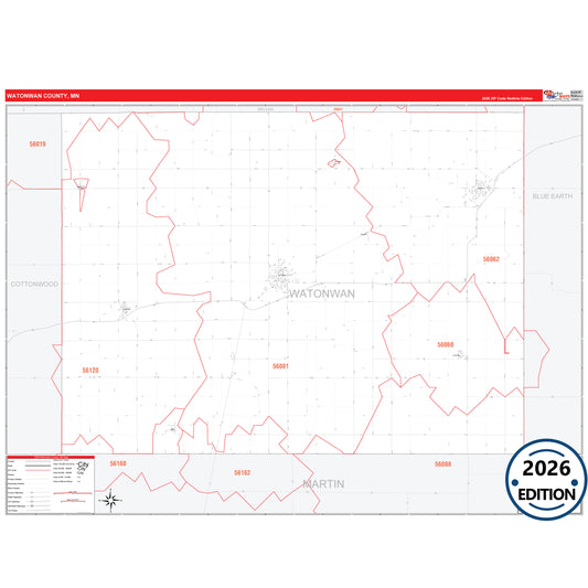 Watonwan County, MN Red Line 5 Digit ZIP Code Wall Map