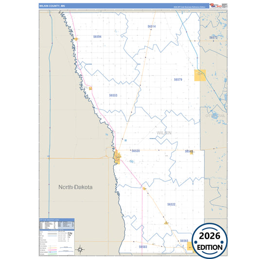 Wilkin County, MN Business Reference 5 Digit ZIP Code Wall Map
