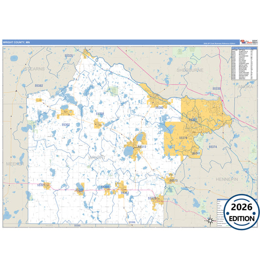 Wright County, MN Business Reference 5 Digit ZIP Code Wall Map