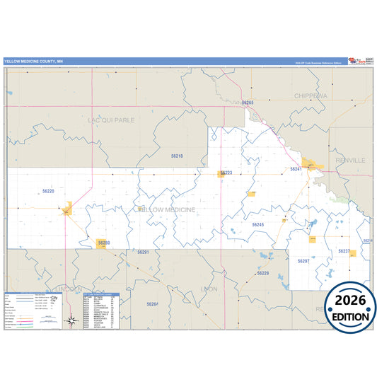 Yellow Medicine County, MN Business Reference 5 Digit ZIP Code Wall Map