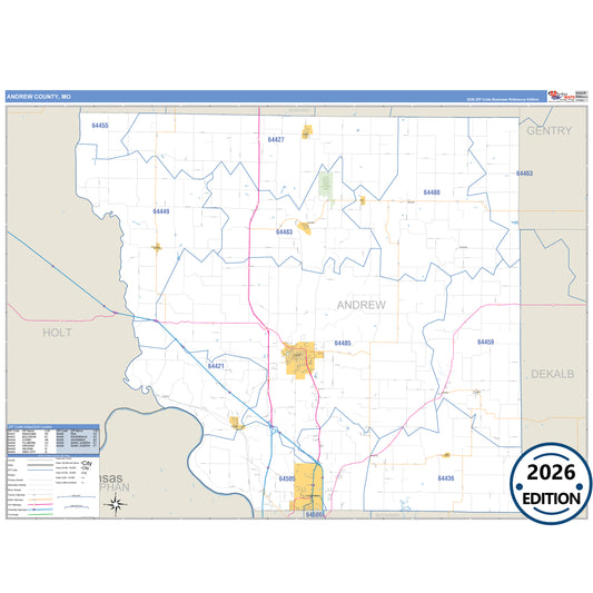 Andrew County, MO Business Reference 5 Digit ZIP Code Wall Map