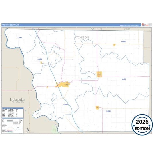 Atchison County, MO Business Reference 5 Digit ZIP Code Wall Map