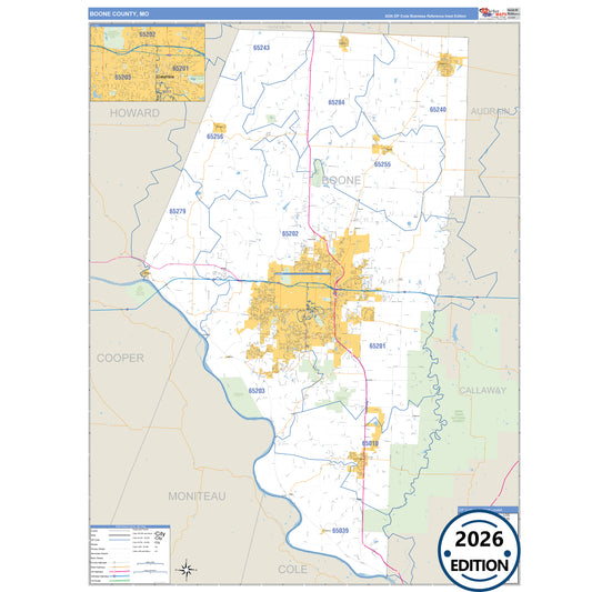 Boone County, MO Business Reference 5 Digit ZIP Code Wall Map