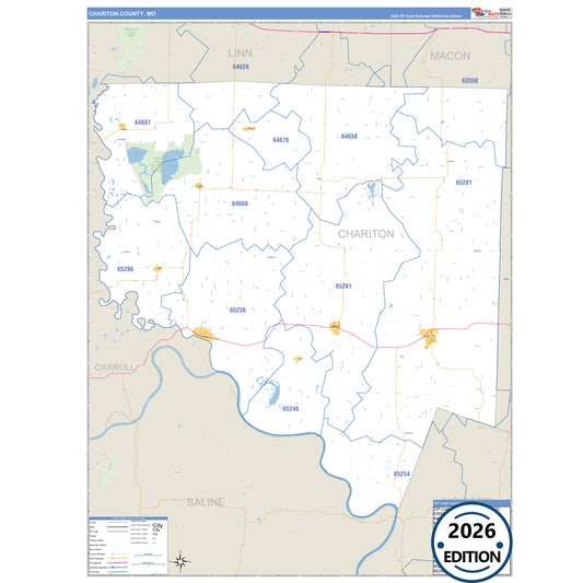 Chariton County, MO Business Reference 5 Digit ZIP Code Wall Map