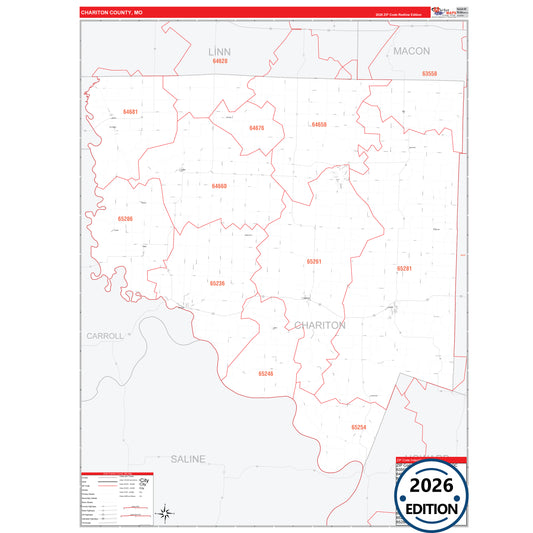 Chariton County, MO Red Line 5 Digit ZIP Code Wall Map