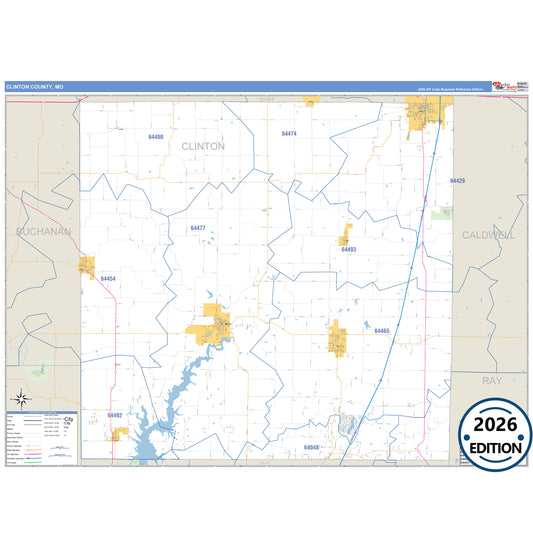Clinton County, MO Business Reference 5 Digit ZIP Code Wall Map