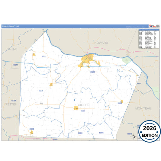 Cooper County, MO Business Reference 5 Digit ZIP Code Wall Map