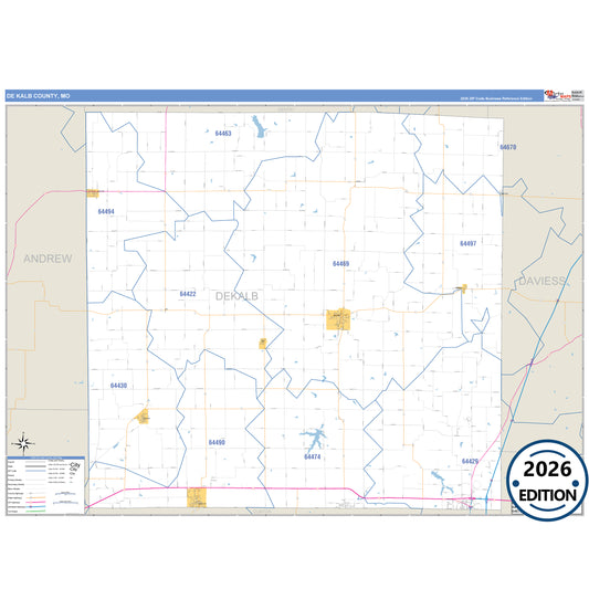 DeKalb County, MO Business Reference 5 Digit ZIP Code Wall Map
