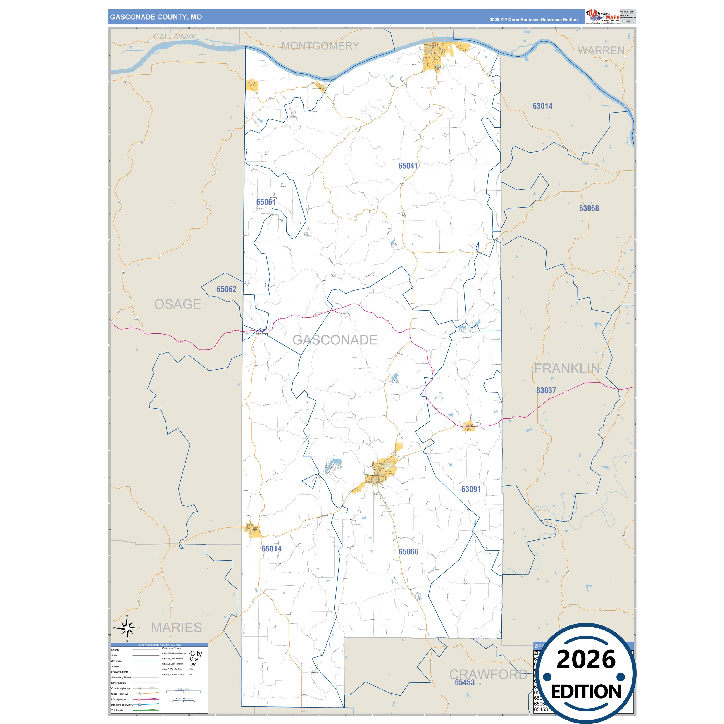 Gasconade, MO ZIP Code Wall Map – ZipCodeMaps