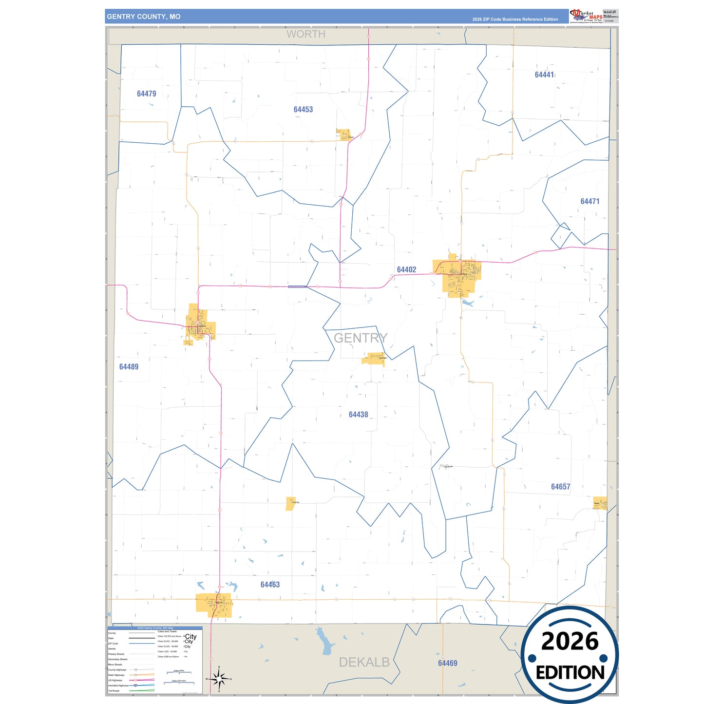 Gentry County, MO Business Reference 5 Digit ZIP Code Wall Map