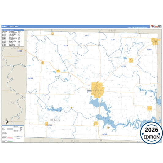 Henry County, MO Business Reference 5 Digit ZIP Code Wall Map