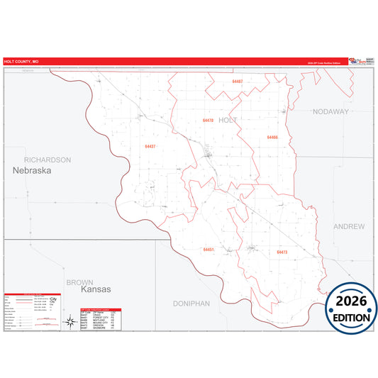 Holt County, MO Red Line 5 Digit ZIP Code Wall Map