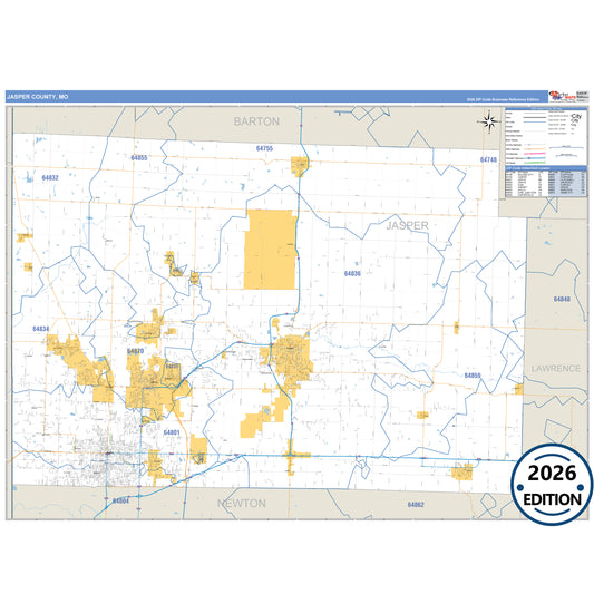 Jasper County, MO Business Reference 5 Digit ZIP Code Wall Map