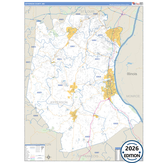 Jefferson County, MO Business Reference 5 Digit ZIP Code Wall Map