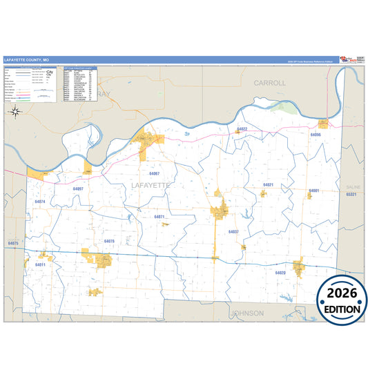 Lafayette County, MO Business Reference 5 Digit ZIP Code Wall Map