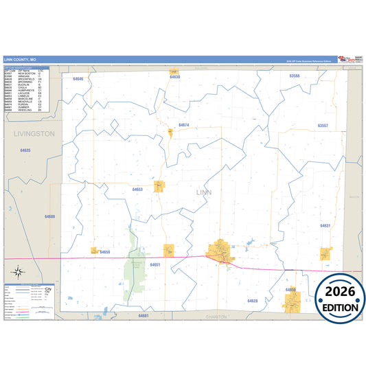 Linn County, MO Business Reference 5 Digit ZIP Code Wall Map